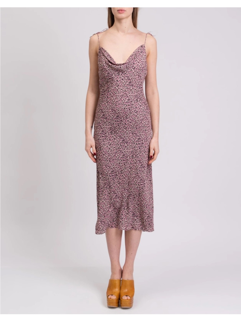 Leopard Silk Crepe Maxi Slip Dress in Dusty Pink Floral